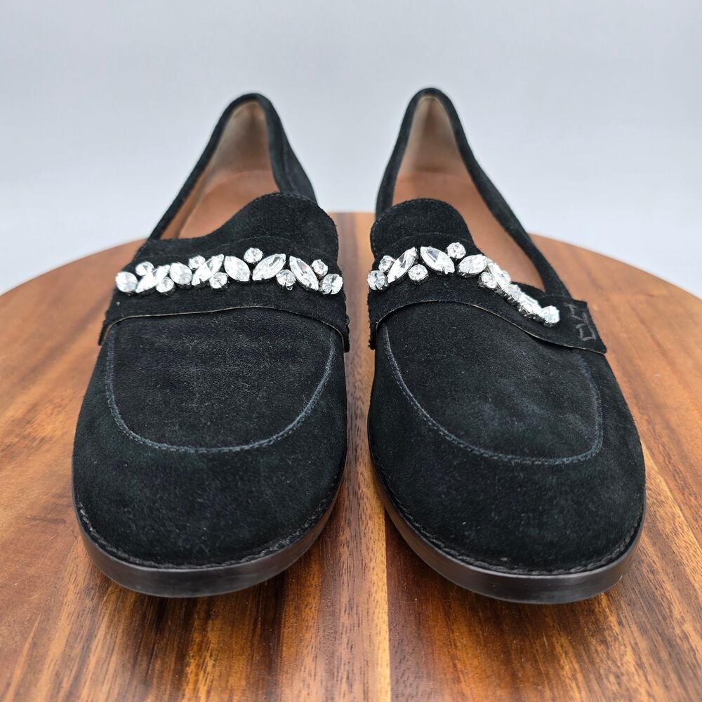 Vionic Avvy Loafers Womens 8 Black Suede Leather Rhinestones Orthotic Flat Shoes - Picture 2 of 8